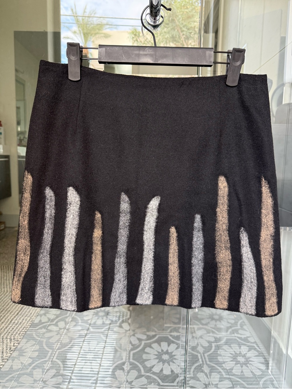 Black Mini Skirt with Taupe and Gray Stripe Accents